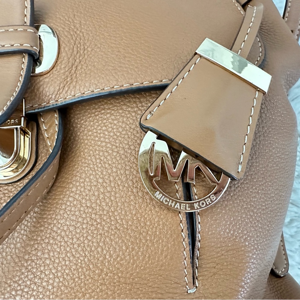 Like New Michael Kors Romy Acorn/Brown Pebbled Leather Backpack with Dust Bag - Picture 5 of 14